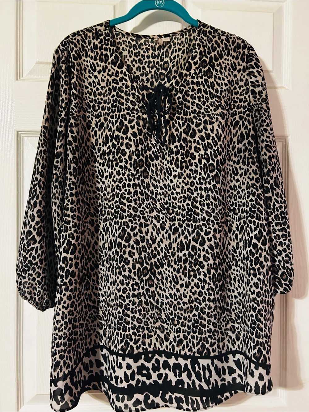 Cato Leopard Tie-Front Blouse in Black and Cream